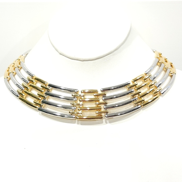 Vintage Givenchy Gold & Silver Two Tone Collar Necklace 14-inch - Picture 16 of 16